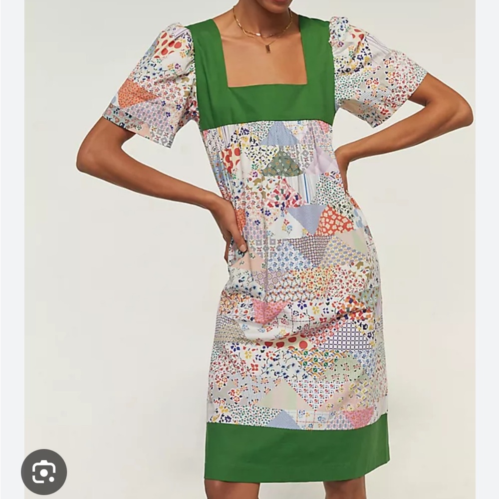 Anthropologie CARLEEN Green and Multicolor Patchwork Dress